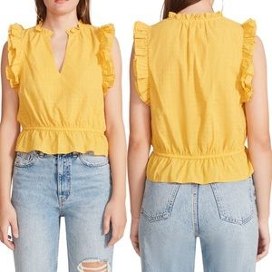 NEW BB Dakota Revolve Are You Frill Top Yellow Size Small NWT Flirty Ruffle S
